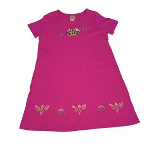 VTG BLUE CACTUS Hot Pink Short Sleeve Artsy Boho Cotton Dress Women's Size XL